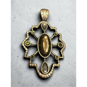 Vintage Gold Tone Statement Pendant Women Large Boho Gemstone Wide Bail
